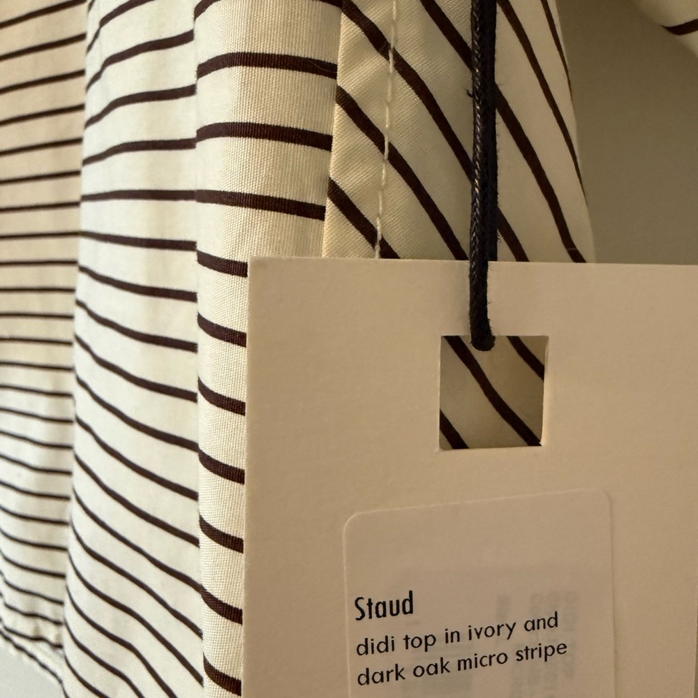 STAUD DIDI Short sleeve top Ivory/Dark oak micro stripe size Large NWT - Picture 4 of 8
